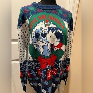 LG Holiday Blue and Red stitch Crewneck Sweater